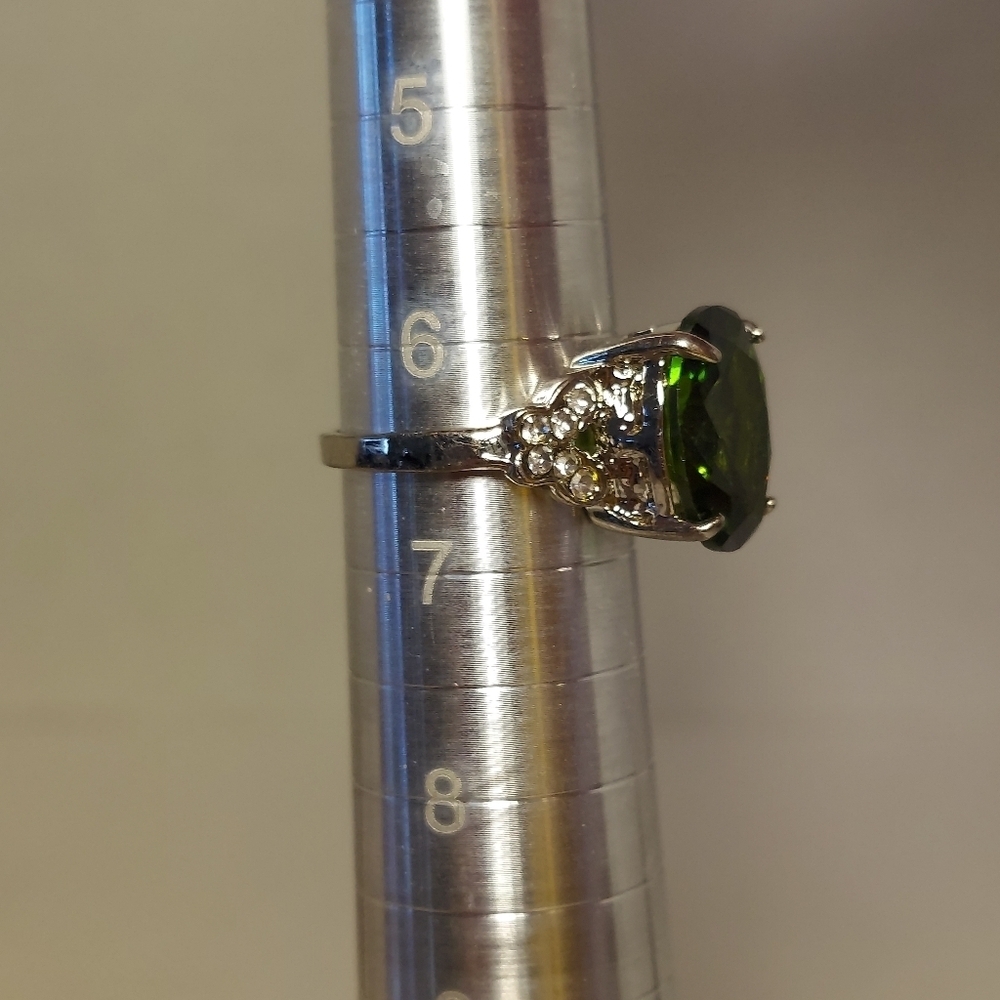 Sterling Silver 925 Faux Emerald Ring Green Gemstone Rhinestone 6.5 - Picture 10 of 10